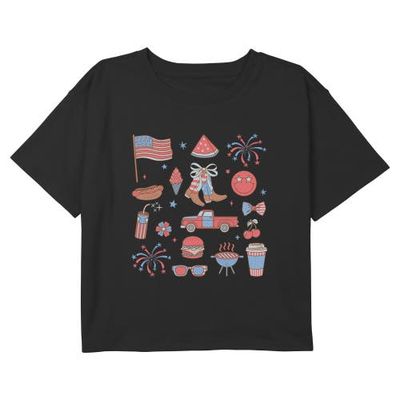 Lost Gods Lost Gods Girls' American Fourth Of July Icons Short Sleeve Boxy Cropped T-shirt