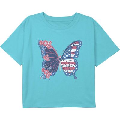 Lost Gods Lost Gods Girls' Flag Floral Butterfly Short Sleeve Boxy Cropped T-shirt