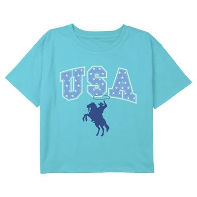Lost Gods Lost Gods Girls' Usa Star Rodeo Short Sleeve Boxy Cropped T-shirt