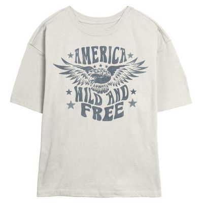 Lost Gods Lost Gods Junior's America Wild and Free Bald Eagle Short Sleeve Skimmer T-Shirt