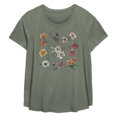 Lost Gods Lost Gods Women's Dainty Watercolor Flowers Short Sleeve Scoop Hem T-shirt