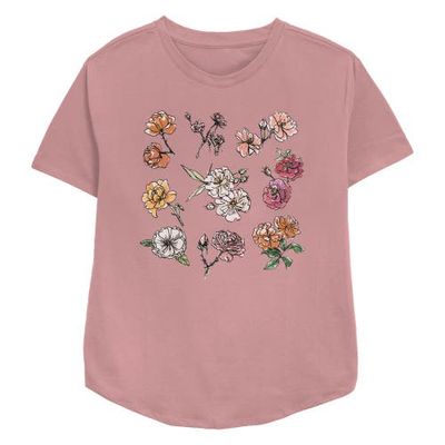 Lost Gods Lost Gods Women's Painted Flower Grid Relaxed Fit Short Sleeve Graphic T-shirt