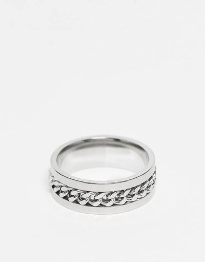 LOST SOULS Lost Souls Band ring with moving chain in stainless steel-Silver