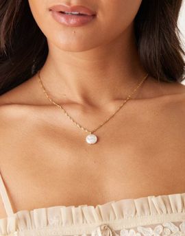 LOST SOULS Lost Souls flat pearl pendant necklace in 18kt gold plated stainless steel