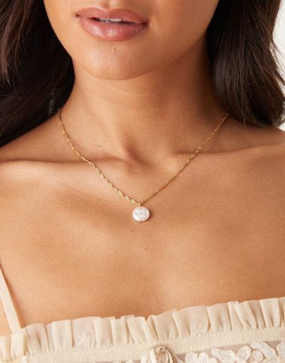 LOST SOULS Lost Souls flat pearl pendant necklace in 18kt gold plated stainless steel