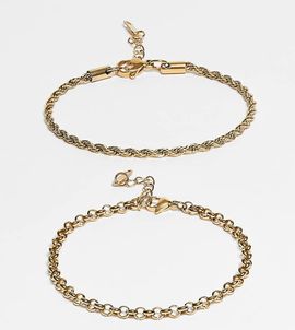 LOST SOULS Lost Souls pack of 2 rope and rolo chain bracelets in 18k gold plated