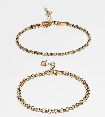 LOST SOULS Lost Souls pack of 2 rope and rolo chain bracelets in 18k gold plated