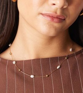 LOST SOULS Lost Souls stainless steel 18kt gold plated pearl charm choker necklace