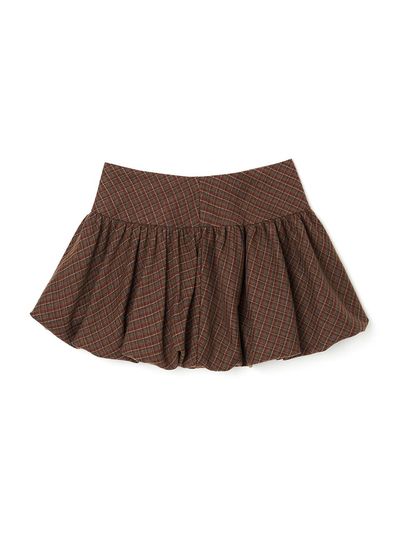 LOTS YOU Holiday Check Balloon Skirt [Brown]