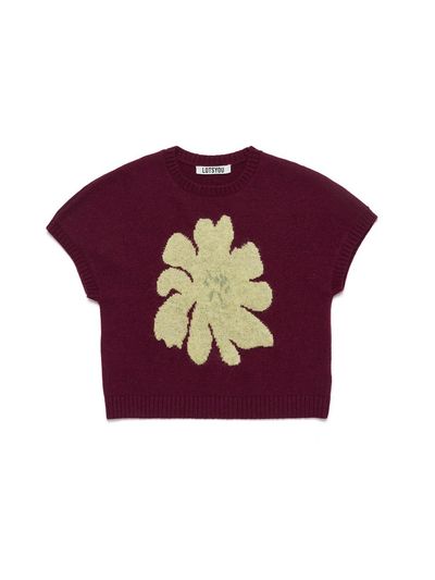 LOTS YOU lotsyou Full Bloom Cap Sleeve Knit [Burgundy]