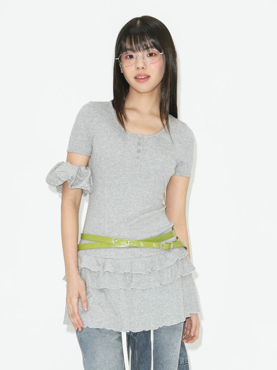 LOTS YOU lotsyou Henly Neck Dress [Melange Gray]