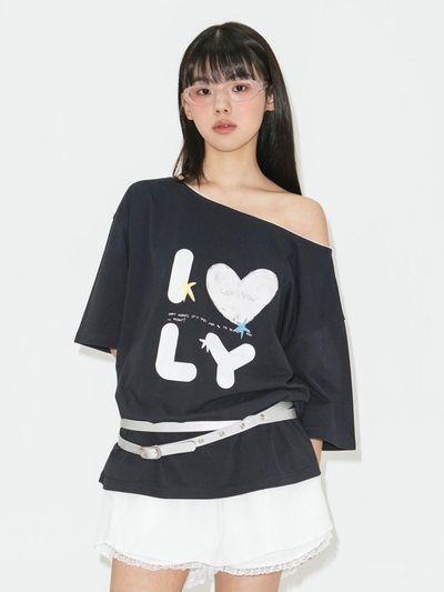 LOTS YOU Lotsyou I Love You Star Lace T-shirt [Navy]