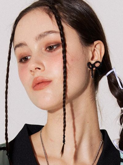 LOTS YOU lotsyou Ribbon bon Pearl Earing [Black]