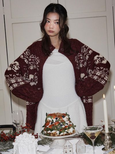LOTS YOU lotsyou Sweetie Holliday Cardigan [Red]