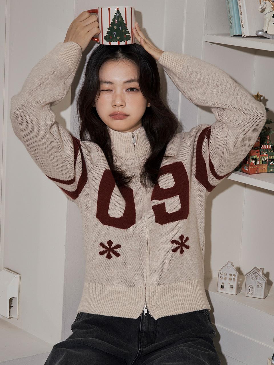 LOTS YOU lotsyou Varsity Knit Zip-up Cardigan