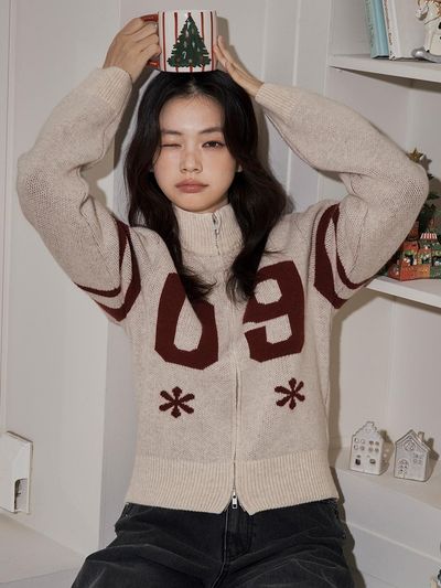 LOTS YOU lotsyou Varsity Knit Zip-up Cardigan