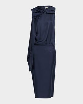Loulou De Saison Izia Draped Cape Silk Midi Dress