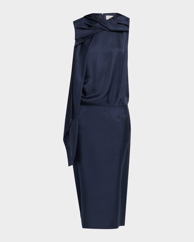Loulou De Saison Izia Draped Cape Silk Midi Dress