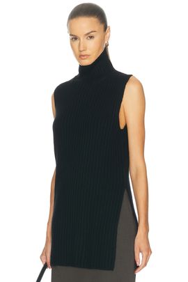 Loulou de Saison Loulou de Saison Becca High Neck Sweater Vest With Side Slits