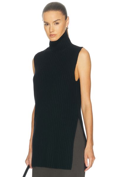 Loulou de Saison Loulou de Saison Becca High Neck Sweater Vest With Side Slits