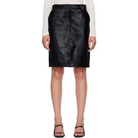Loulou de Saison Loulou de Saison Black DEBI Pony-Effect Leather Midi Skirt