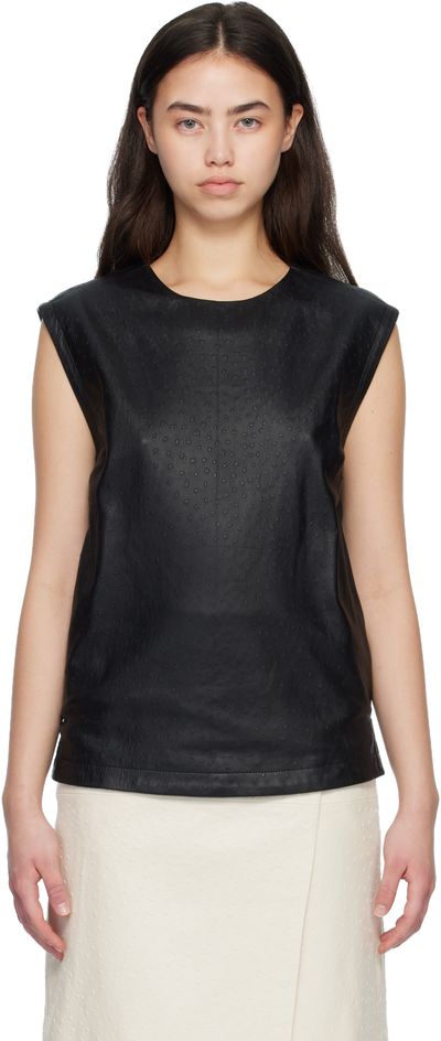Loulou de Saison Loulou de Saison Black FIZA Ostrich-Effect Leather Blouse