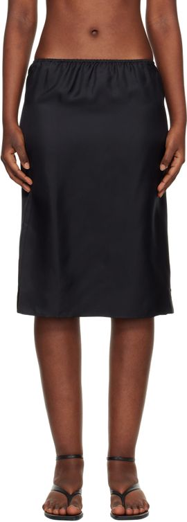 Loulou de Saison Loulou de Saison Black Vasali Silk Twill Midi Skirt