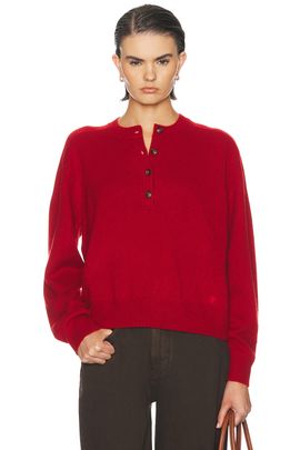 Loulou de Saison Loulou de Saison Malo Oversized Saddle-Sleeve Henley Sweater