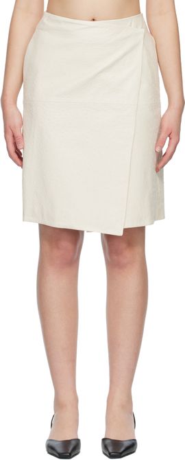 Loulou de Saison Loulou de Saison Off-White GORA Ostrich-Effect Wrap Leather Midi Skirt