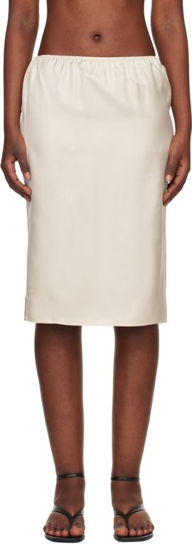 Loulou de Saison Loulou de Saison Off-White Vasali Silk Twill Midi Skirt