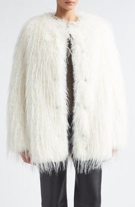 Loulou de Saison Loulou de Saison Rowe Collarless Faux Fur Short Coat