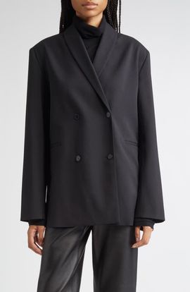 LOULOU DE SAISON LOULOU DE SAISON Sancia Double Breasted Stretch Virgin Wool Blazer