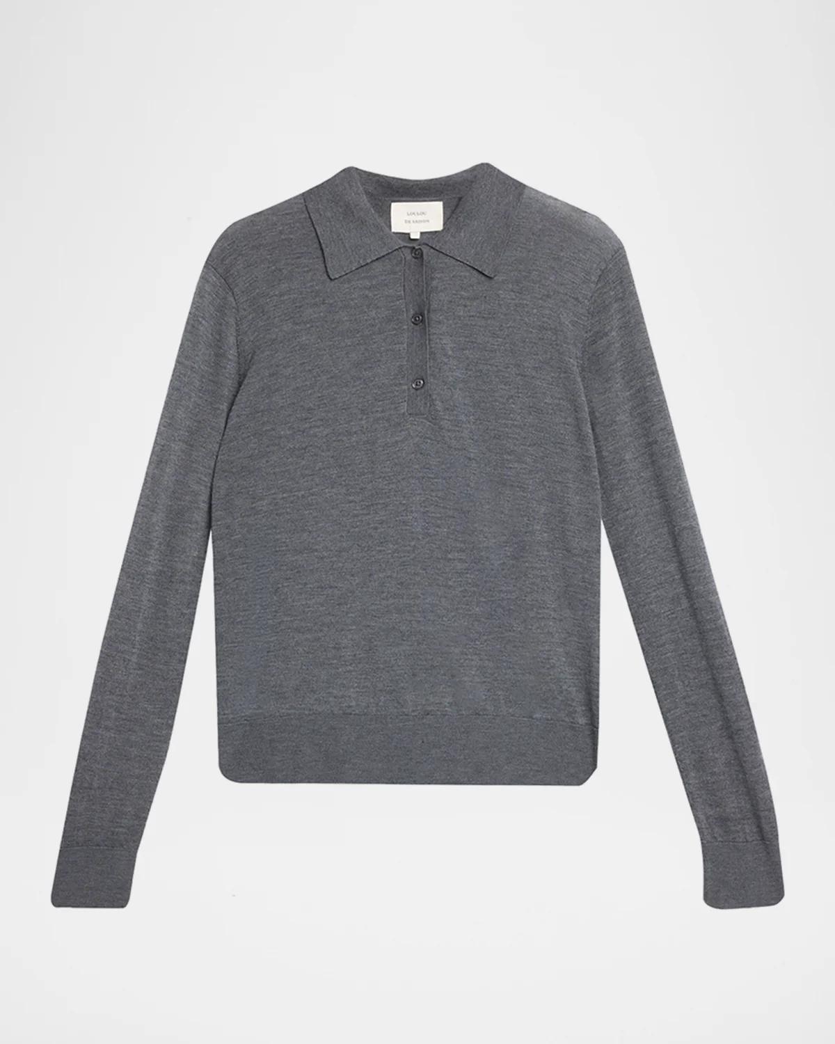 Loulou De Saison Miles Cashmere Long-Sleeve Polo Top