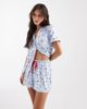 Loungeable Loungeable blue plaid supersoft jersey short sleeve shirt & shorts pajama set in strawberry print-Multi - 2