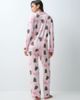 Loungeable Loungeable Christmas rever button up shirt and trouser pyjama set in pink stripe tree print - 2