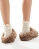 Loungeable Loungeable cozy borg mule slippers in mocha-Brown - 3