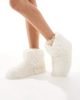 Loungeable Loungeable cozy slipper boots in cream faux fur-White - 1