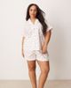 Loungeable Loungeable Curve heart printed textured short sleeve shirt & shorts pajama set in ivory-White - 1