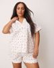 Loungeable Loungeable Curve heart printed textured short sleeve shirt & shorts pajama set in ivory-White - 2