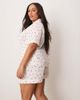 Loungeable Loungeable Curve heart printed textured short sleeve shirt & shorts pajama set in ivory-White - 4