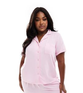 Loungeable Loungeable Curve jersey short sleeve shirt & shorts pajama set in pink-Multi