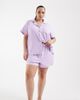 Loungeable Loungeable Curve super soft jersey camp collar top and shorts set in lilac-Purple - 1