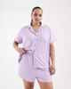 Loungeable Loungeable Curve super soft jersey camp collar top and shorts set in lilac-Purple - 3