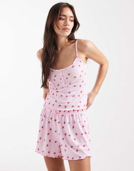 Loungeable Loungeable floral print baby waffle cami and shorts set in pink