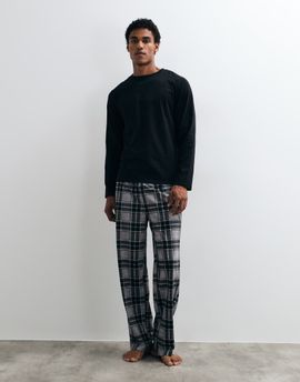 Loungeable Loungeable long sleeved t-shirt and check trouser pyjama set in gray