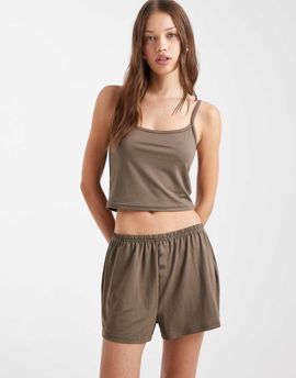 Loungeable Loungeable mix & match super soft jersey boxer shorts in dark taupe-Neutral