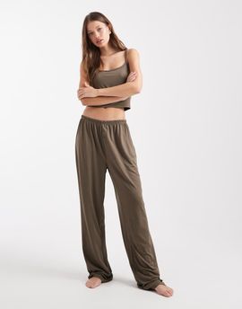 Loungeable Loungeable mix & match super soft jersey boxer straight leg pants in dark taupe-Neutral