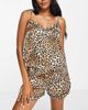 Loungeable Loungeable satin cami and shorts pajama set in leopard print-Brown - 1