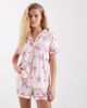 Loungeable Loungeable super soft jersey revere top and shorts set in pink stripe playing card print - 1