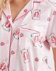 Loungeable Loungeable super soft jersey revere top and shorts set in pink stripe playing card print - 2